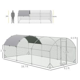 Large Chicken Coop Metal Chicken Run With Waterproof And Anti-UV Cover, Dome Shaped Walk-in Fence Cage Hen House For Outdoor And Yard Farm Use, 1 (Option: Silver)